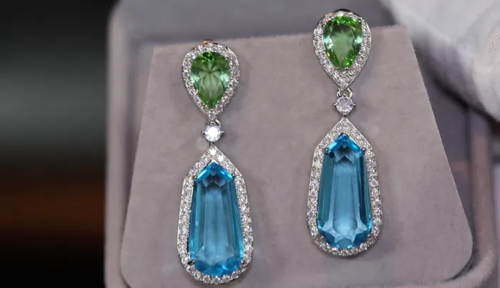 Earrings Lab Diamonds London AQUAMARINE BLUE EARRINGS GREEN DIAMOND EARRINGS