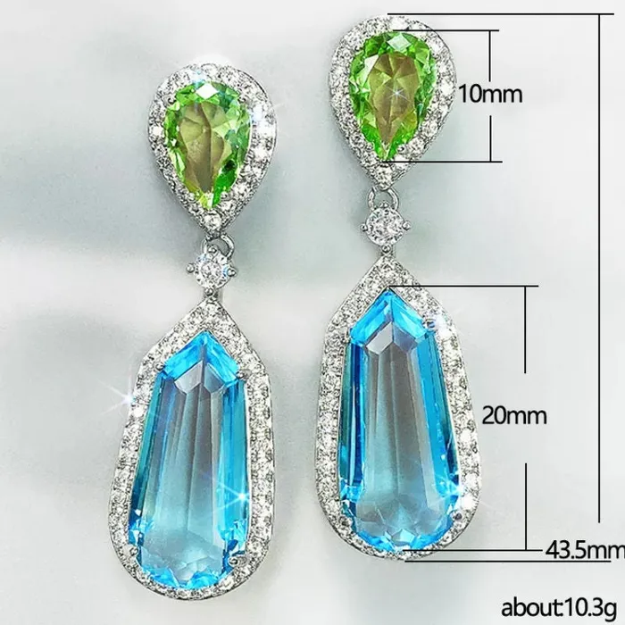 Earrings Lab Diamonds London AQUAMARINE BLUE EARRINGS GREEN DIAMOND EARRINGS
