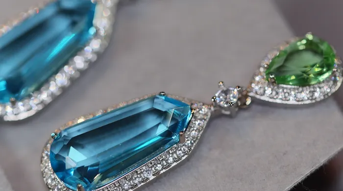 Earrings Lab Diamonds London AQUAMARINE BLUE EARRINGS GREEN DIAMOND EARRINGS