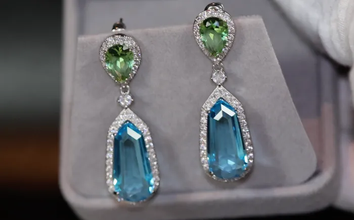 Earrings Lab Diamonds London AQUAMARINE BLUE EARRINGS GREEN DIAMOND EARRINGS