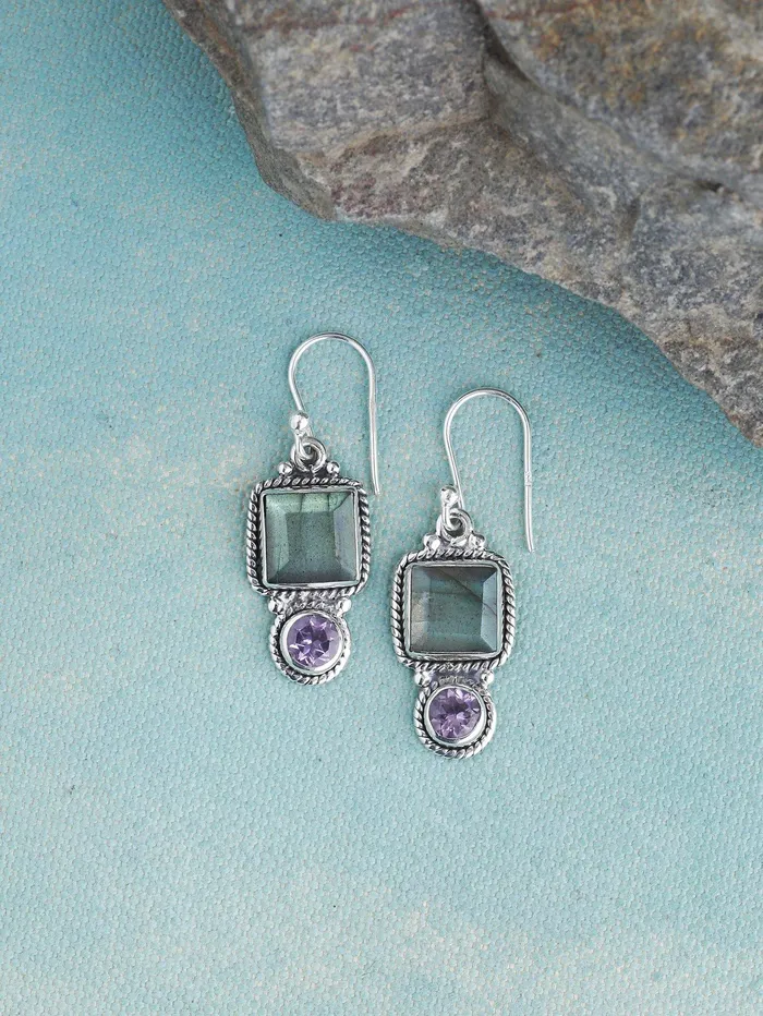 Earrings Labradorite Amethyst Solid 925 Sterling Silver Dangle Earrings Jewelry YoTreasure Earrings Labradorite Amethyst Solid 925 Sterling Silver Dangle Earrings Jewelry YoTreasure