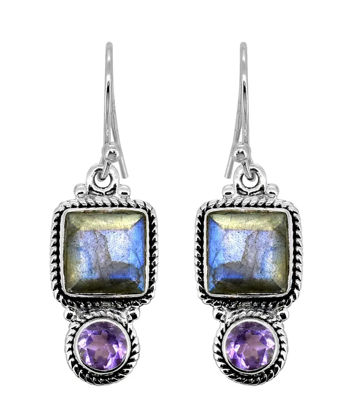 Earrings Labradorite Amethyst Solid 925 Sterling Silver Dangle Earrings Jewelry YoTreasure
