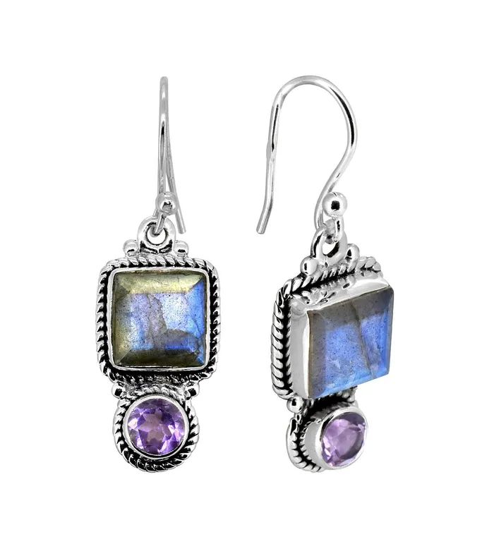 Earrings Labradorite Amethyst Solid 925 Sterling Silver Dangle Earrings Jewelry YoTreasure