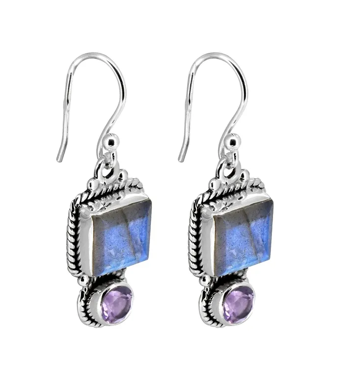 Earrings Labradorite Amethyst Solid 925 Sterling Silver Dangle Earrings Jewelry YoTreasure