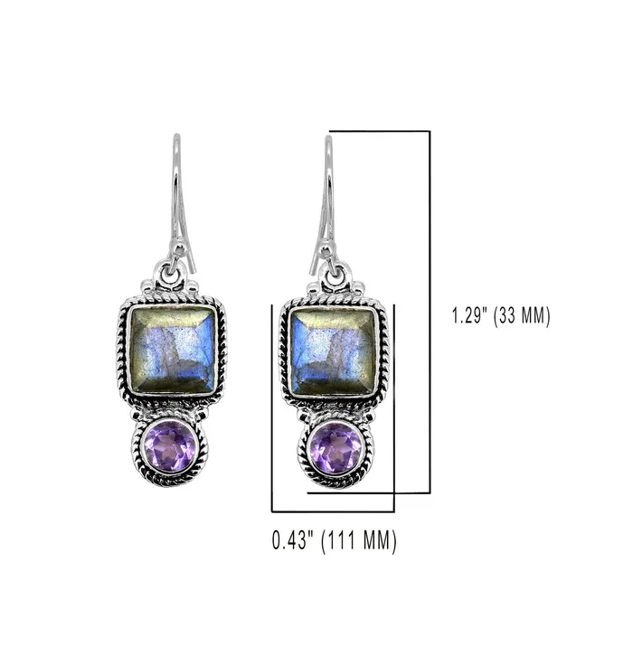 Earrings Labradorite Amethyst Solid 925 Sterling Silver Dangle Earrings Jewelry YoTreasure