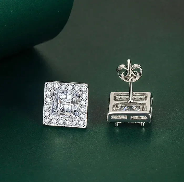 Earrings Minx London Womens Ear Studs Square Shape Earrings Diamond Ear Studs Halo Diamond Earrings Princess Cut Earrings Womens Stud Earrings