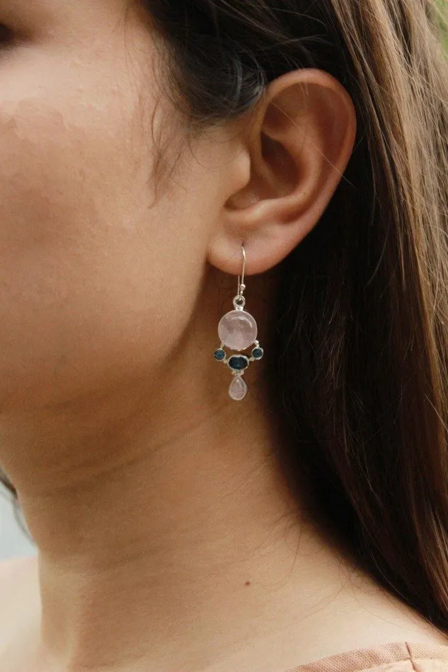 Earrings YoTreasure 177 Rose Quartz London Blue Topaz Solid 925 Sterling Silver Dangle Earrings Jewelry Earrings YoTreasure 177 Rose Quartz London Blue Topaz Solid 925 Sterling Silver Dangle Earrings Jewelry