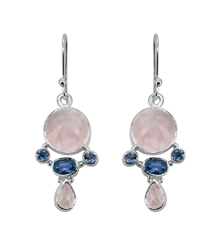 Earrings YoTreasure 177 Rose Quartz London Blue Topaz Solid 925 Sterling Silver Dangle Earrings Jewelry