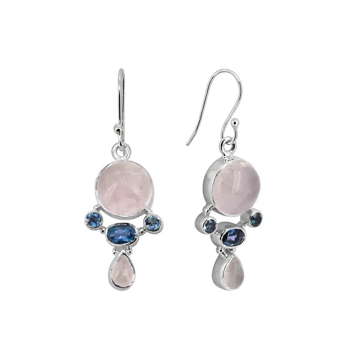 Earrings YoTreasure 177 Rose Quartz London Blue Topaz Solid 925 Sterling Silver Dangle Earrings Jewelry
