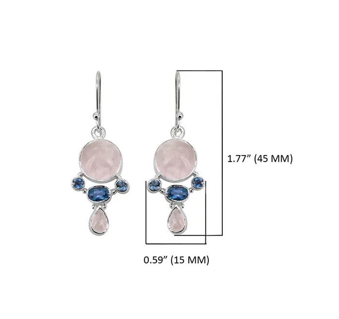 Earrings YoTreasure 177 Rose Quartz London Blue Topaz Solid 925 Sterling Silver Dangle Earrings Jewelry