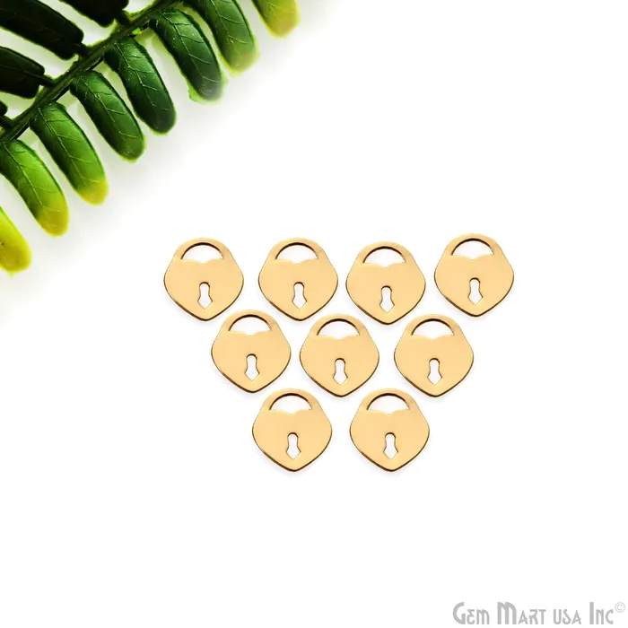 GemMartUSA Charm Necklaces Heart Lock Shape Charm Laser Finding Gold Plated 96x11mm Charm For Bracelets Pendants