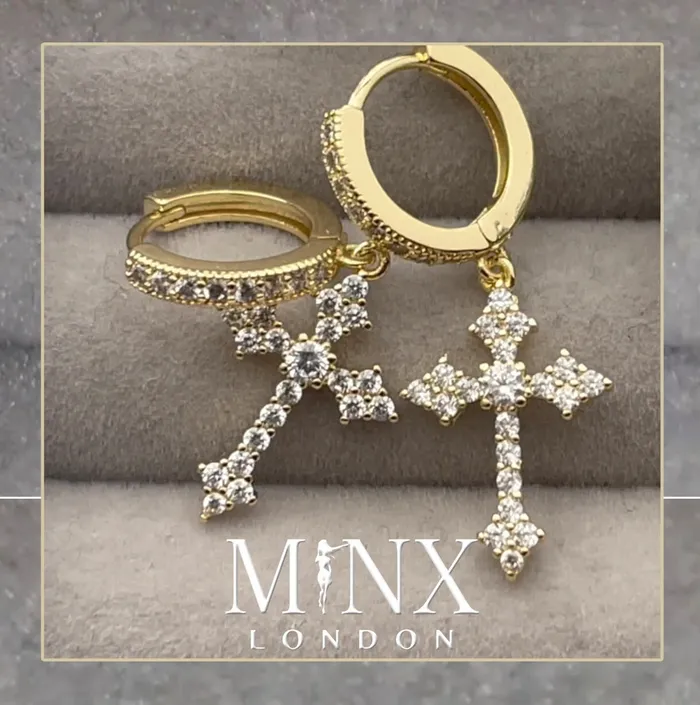 Minx London Earrings Mens Cross Earrings Cross Earrings Men Diamond Cross Earrings Womens Cross Hoop Earrings Gold Cross Earrings Iced Out Earrings