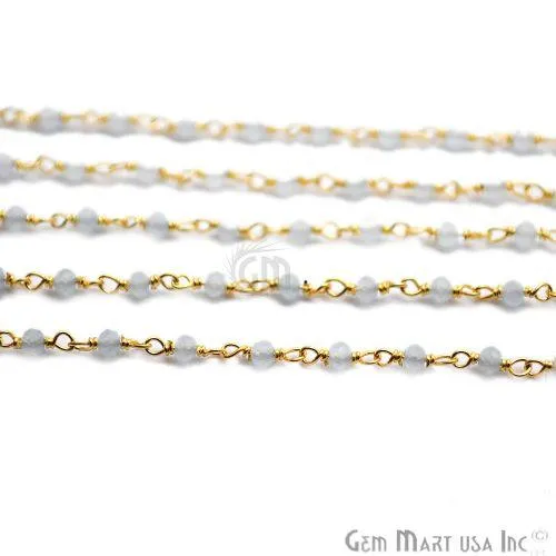 Natural Chalcedony Gold Plated Wire Wrapped Beads Rosary Chain GemmartUSA Necklaces Natural Chalcedony Gold Plated Wire Wrapped Beads Rosary Chain GemmartUSA Necklaces