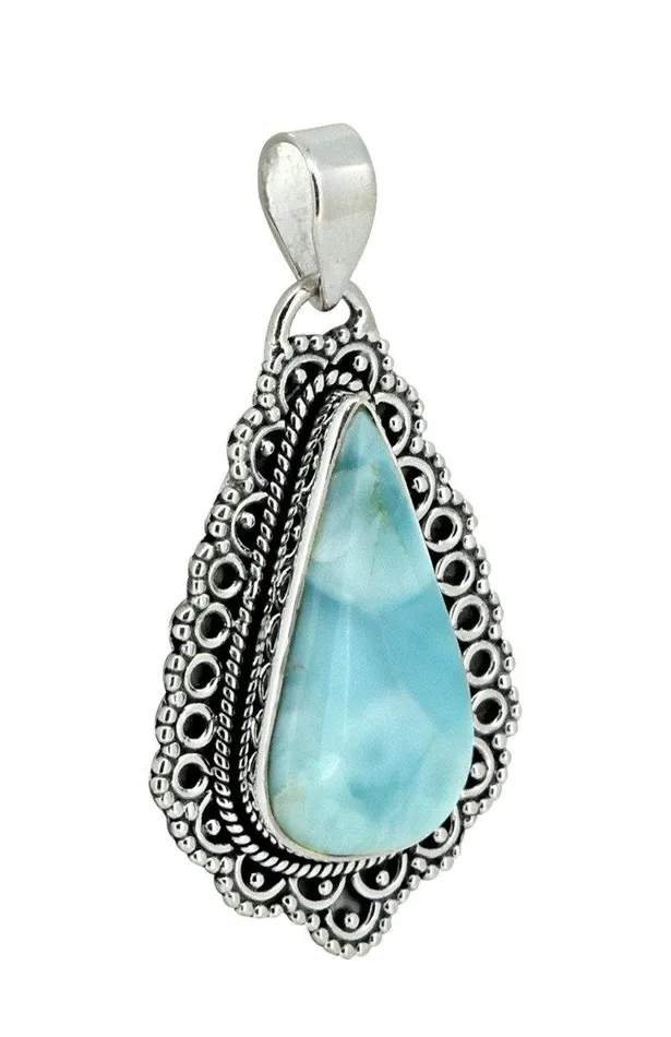 Natural Larimar Solid 925 Sterling Silver Pendant 1 34 YoTreasure Necklaces