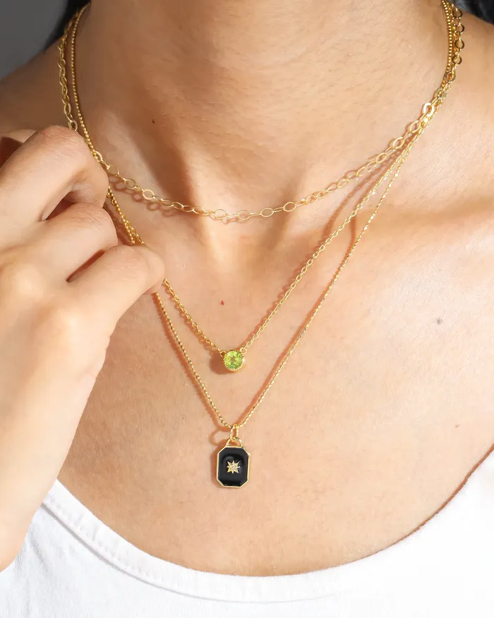 Necklaces Black Enamel White Topaz Solid 14K Gold Plated Over 925 Sterling Silver Necklace YoTreasure