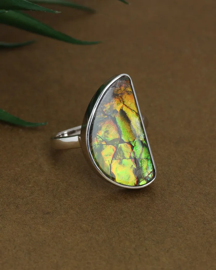 Rings YoTreasure 895 Ct Ammolite Ring Solid 925 Sterling Silver Jewelry