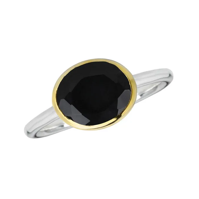 Rings YoTreasure Black Onyx Ring 14K Gold Plated Over 925 Silver Jewelry