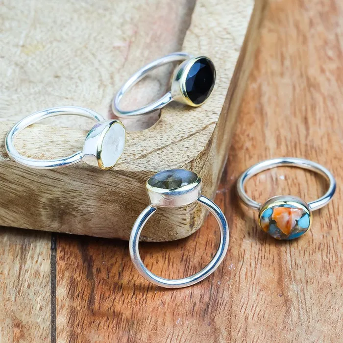 Rings YoTreasure Black Onyx Ring 14K Gold Plated Over 925 Silver Jewelry