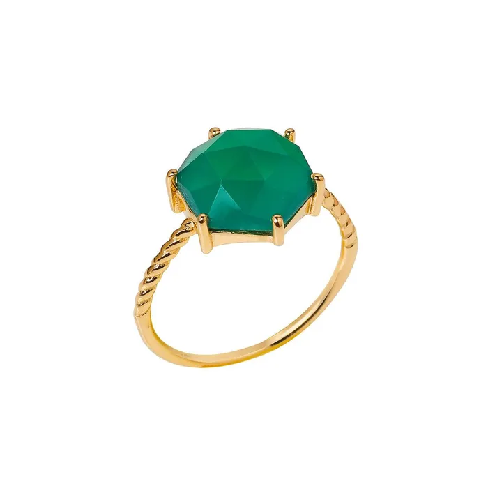 Rings YoTreasure Green Onyx Ring Gold Plated Over 925 Sterling Silver jewelry