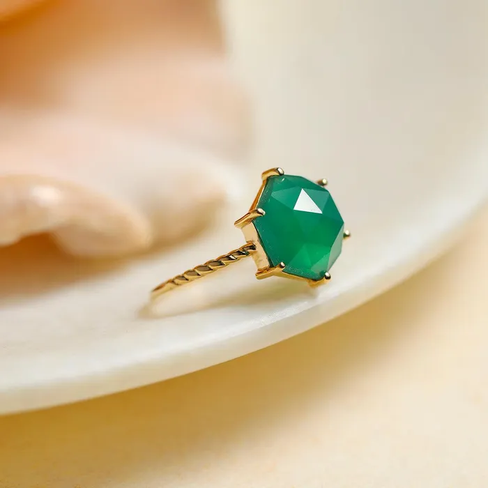 Rings YoTreasure Green Onyx Ring Gold Plated Over 925 Sterling Silver jewelry