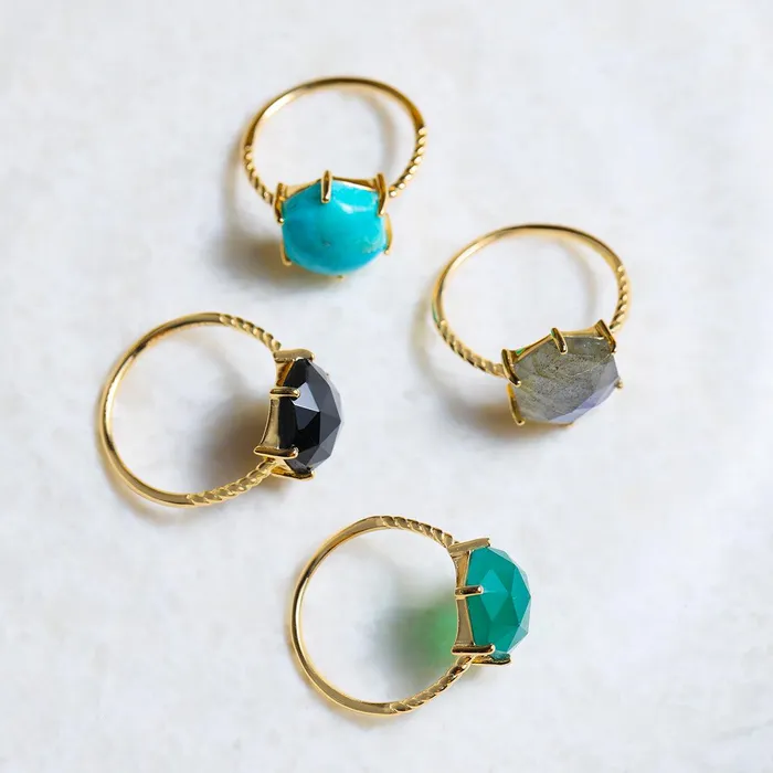 Rings YoTreasure Green Onyx Ring Gold Plated Over 925 Sterling Silver jewelry