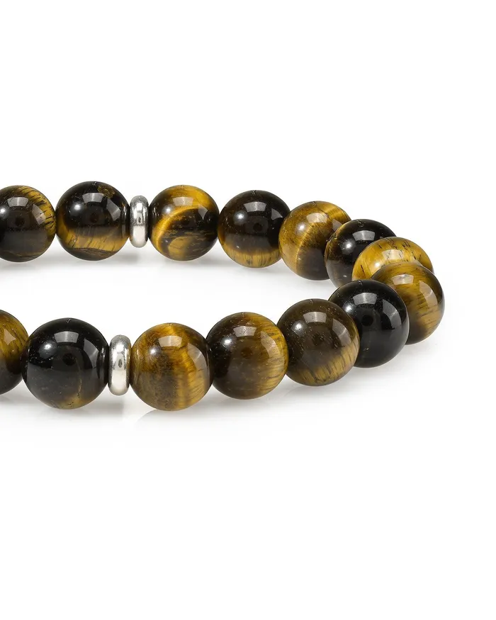 Tiger Eye Solid 925 Sterling Silver Charm Stretchable Beaded Bracelet For Mens Jewelry YoTreasure Bracelets Tiger Eye Solid 925 Sterling Silver Charm Stretchable Beaded Bracelet For Mens Jewelry YoTreasure Bracelets