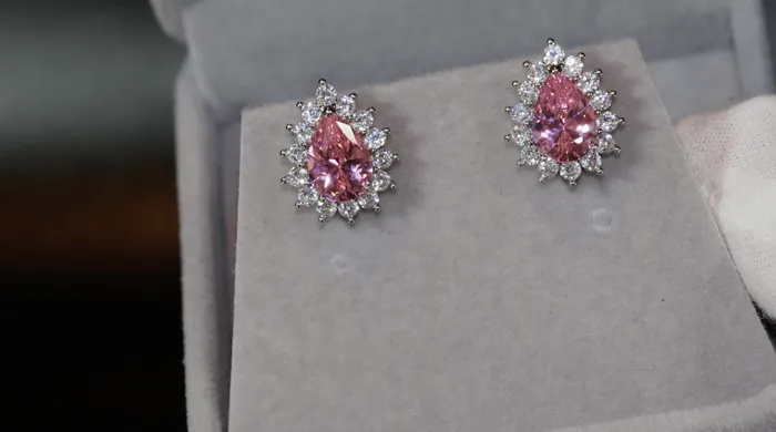 Womens Ear Studs Pear Shape Earrings Teardrop Earrings Pink Diamond Earrings Teardrop Earrings Womens Earrings Stud Earrings Lab Diamonds London Earrings