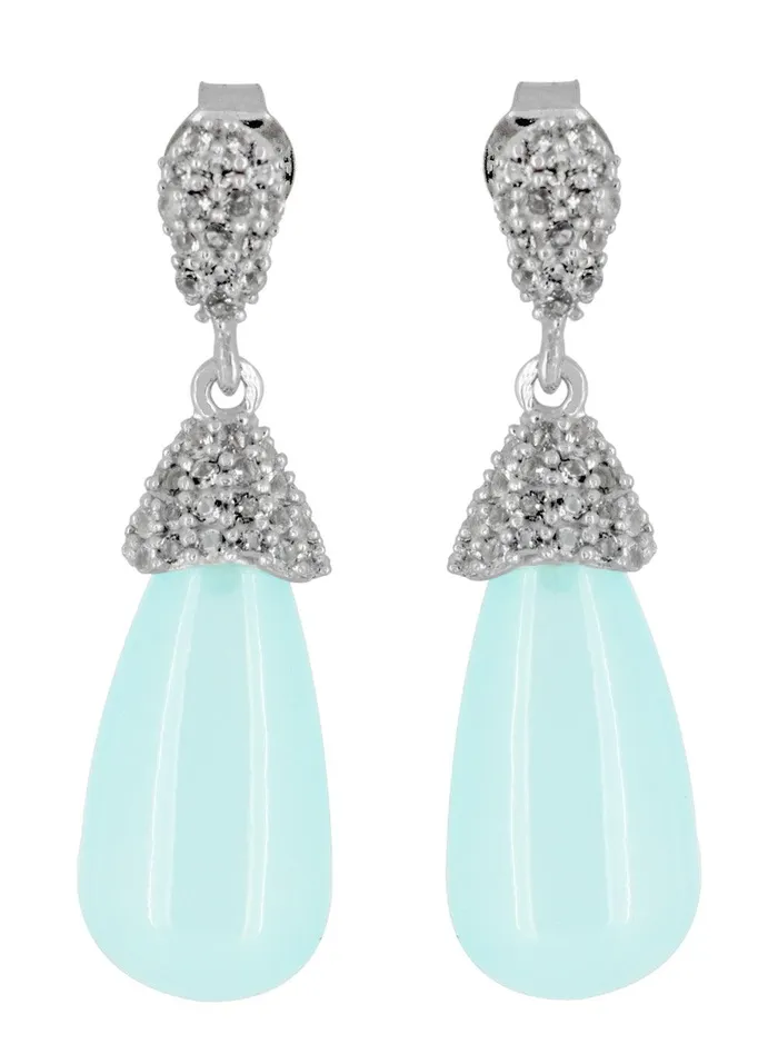 YoTreasure Earrings Aqua Chalcedony White Topaz 925 Solid Sterling Silver Gemstone Earrings