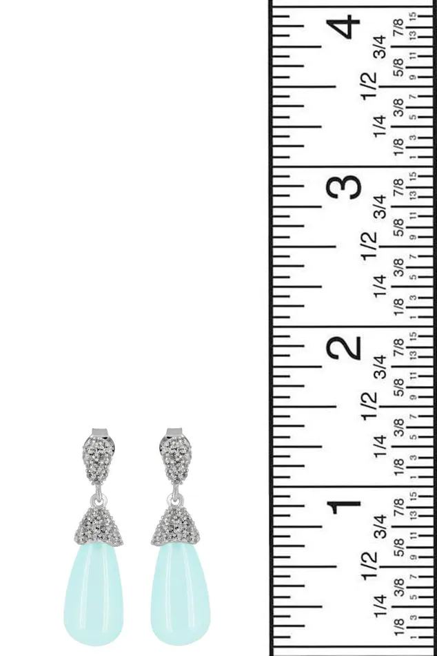 YoTreasure Earrings Aqua Chalcedony White Topaz 925 Solid Sterling Silver Gemstone Earrings