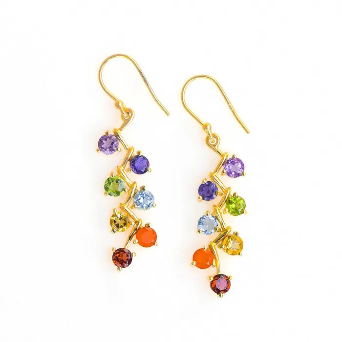 YoTreasure Earrings Chakra Stone Solid 925 Silver Gold Plated Dangle Earrings YoTreasure Earrings Chakra Stone Solid 925 Silver Gold Plated Dangle Earrings