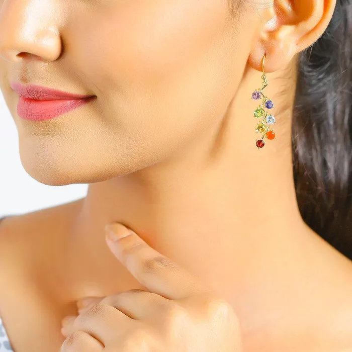 YoTreasure Earrings Chakra Stone Solid 925 Silver Gold Plated Dangle Earrings