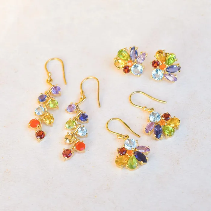 YoTreasure Earrings Chakra Stone Solid 925 Silver Gold Plated Dangle Earrings