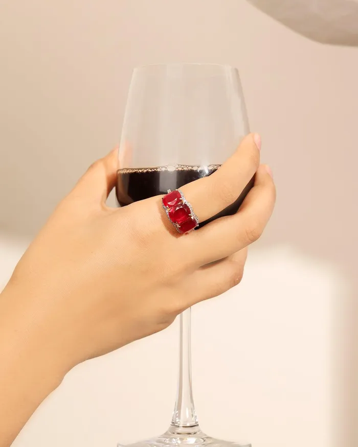 YoTreasure Rings 1352 Ct Glass Filled Ruby White Sapphire 14K Yellow Gold Wedding Band Ring