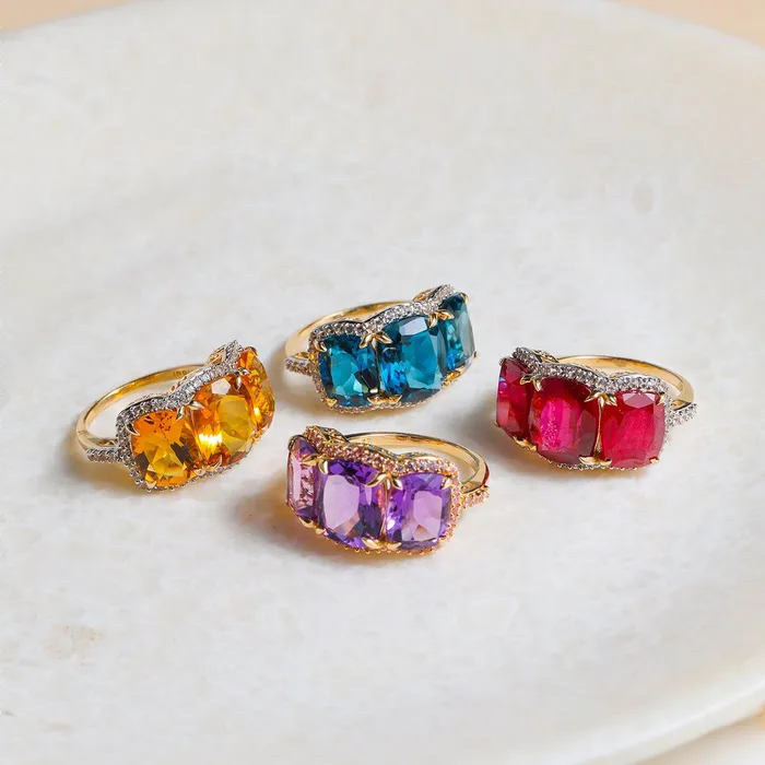 YoTreasure Rings 1352 Ct Glass Filled Ruby White Sapphire 14K Yellow Gold Wedding Band Ring