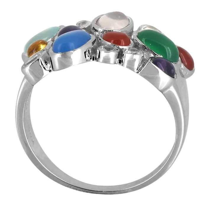 YoTreasure Rings Blue Chalcedony Multi Gemstone Solid 925 Sterling Silver Designer Ring Jewelry