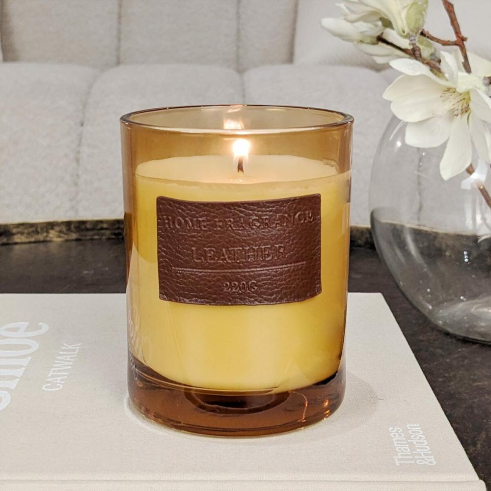 Candles And Holders |   Amber Tinted Glass Leather Candle Accessories Candles And Holders