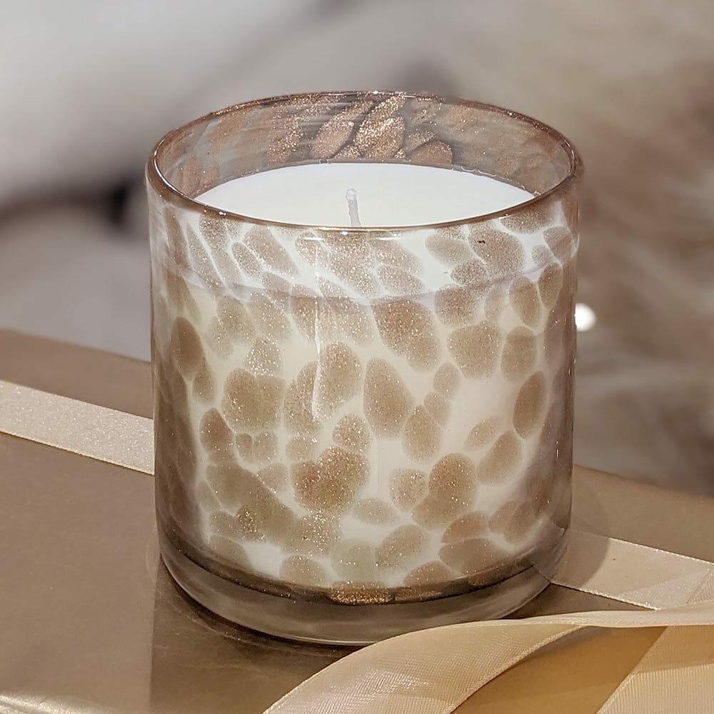 Candles And Holders |   Quinn Peony Scented Taupe Patterned Glass Candle Accessories Candles And Holders