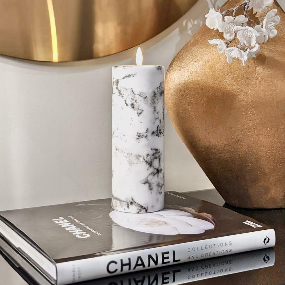 Candles And Holders |   White 1 Wick Tall Marble Effect Led Candle Accessories Candles And Holders