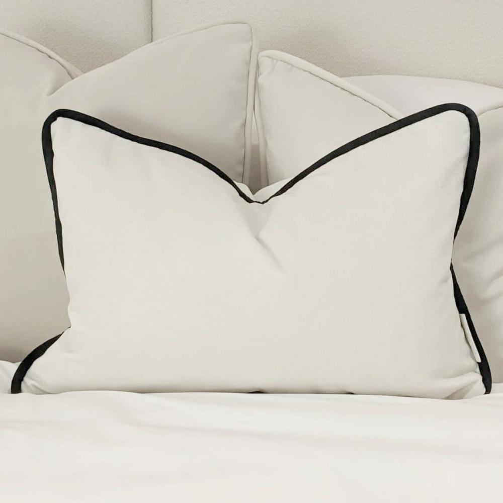 Cushions |   Ari Cream Velvet Bolster Cushion With Black Piping – 35X50Cm Bed Accessories Cushions