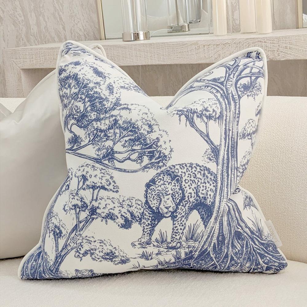 Cushions |   Kisumu Midnight Toile Print Cushion With Satin Piping – 50 X 50Cm Bed Accessories Cushions