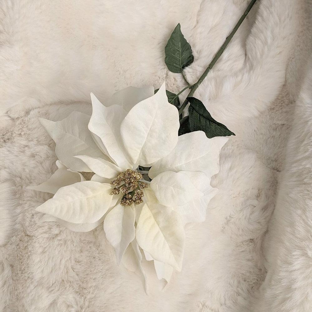 Faux Florals |   Faux Cream Velvet Poinsettia Single Stem Floral Accessories Faux Florals