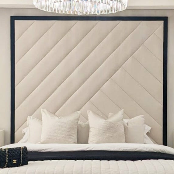 Headboard Panels |   Westminster Cream & Black Premium Abstract Velvet Wall Mounted Headboard Headboard Panels Headboard Panels