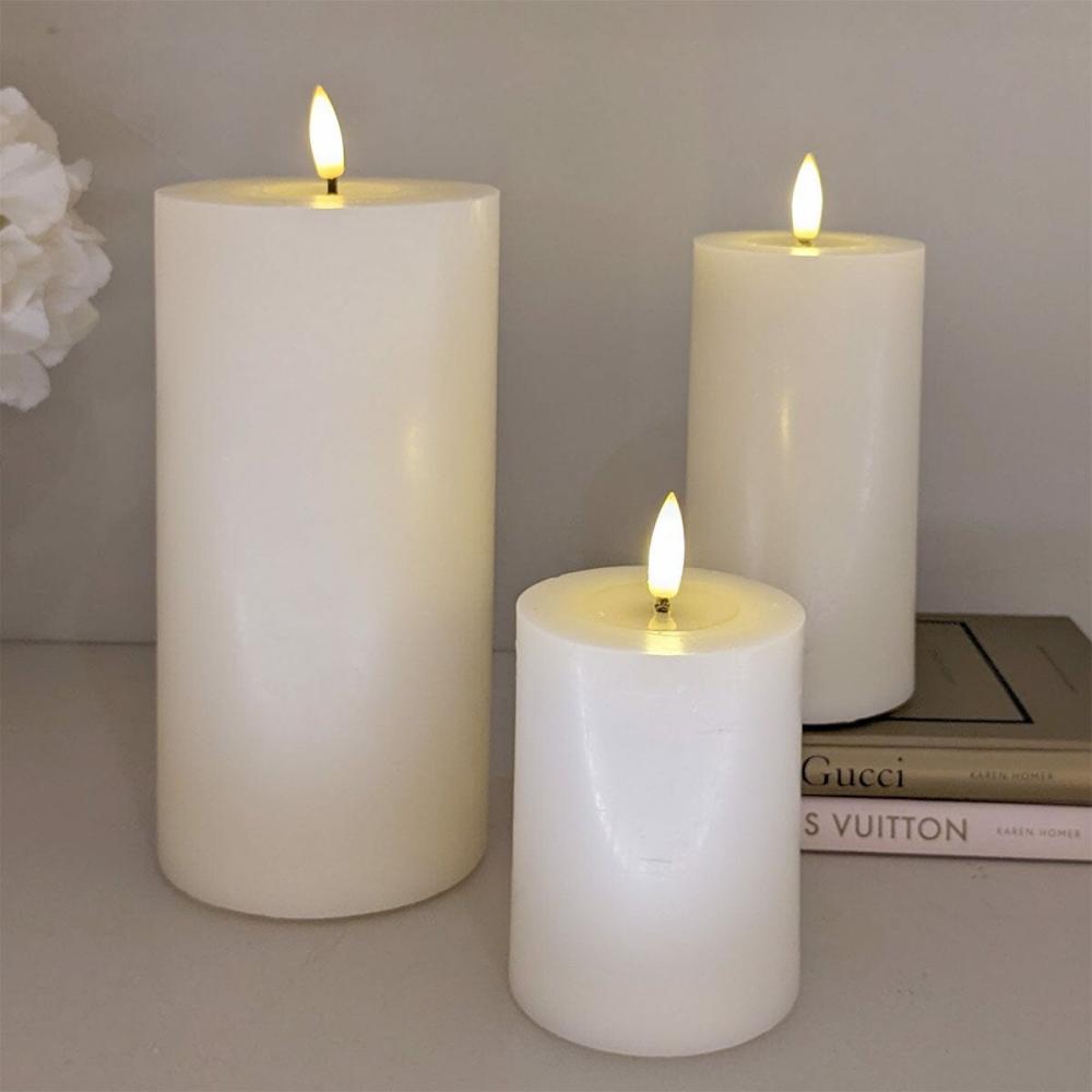 Home Fragrance |   Cream Realistic Led Candles – Set Of 3 Accessories Candles And Holders