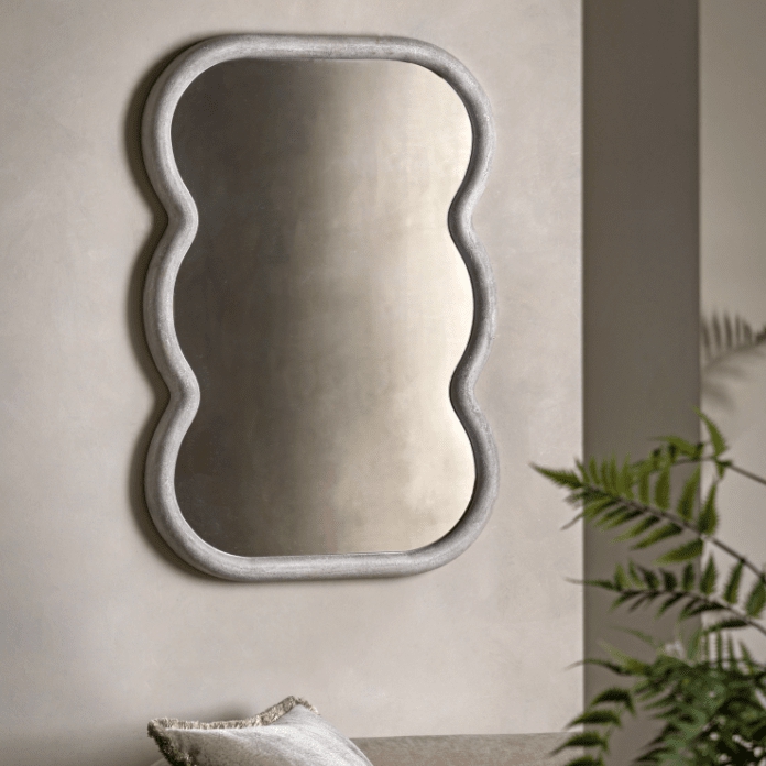 Mirrors |   Amina White Concrete Effect Wave Effect Mirror Accessories Mirrors