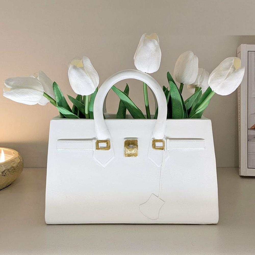 Ornaments |   White Decorative Luxury Bag Vase Accessories Ornaments