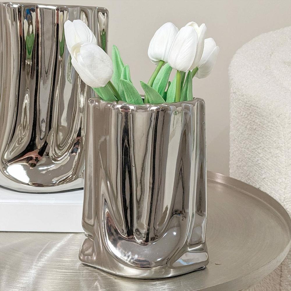 Silver Accessories |   Vega Petite Paper Bag Style Silver Ceramic Vase Accessories Silver Accessories