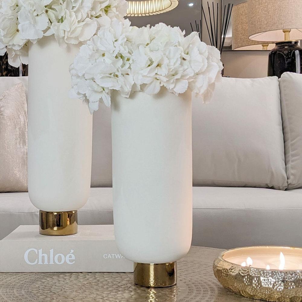 Vases |   Cinzia Ceramic White & Gold Vase Accessories Vases