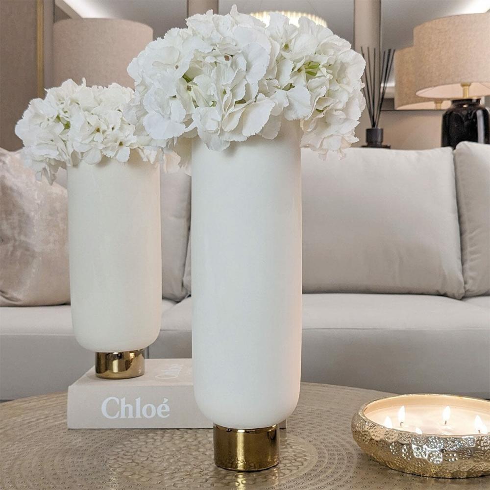 Vases |   Cinzia Large Ceramic White & Gold Vase Accessories Vases