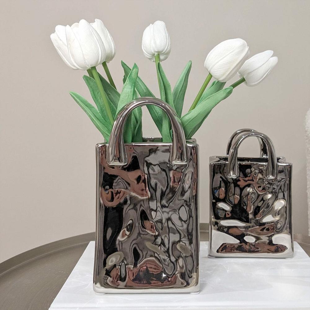 Vases |   Elise Silver Handbag Decorative Vase Accessories Silver Accessories