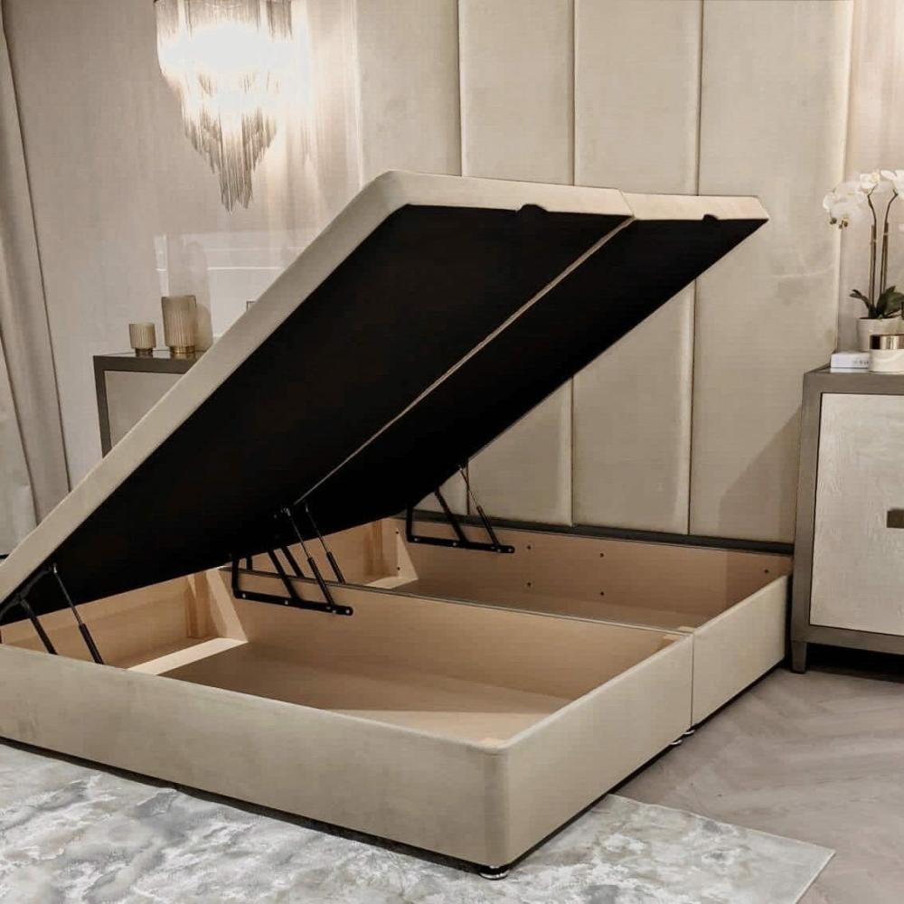 Velvet Beds |   In Stock – Cream Velvet Ottoman Divan Bed Base – King Beds Storage Beds